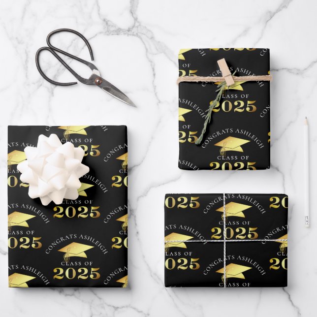 Eleganter Abschluss 2025 Imitats Gold Foil Your Co Geschenkpapier Set (Vorderseite)