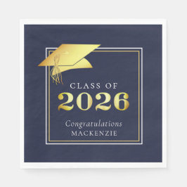 Eleganter Abschluss 2025 Navy Gold Personalisiert Serviette