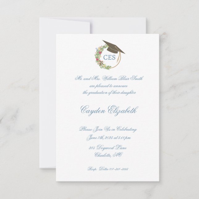 Eleganter Abschluss Ankündigung und Party Einladun (Vorderseite)