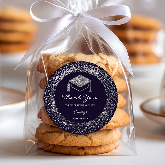Eleganter Abschluss Dankeschön Sticker - silberne  (silver glitter accents, #graduationparty, #classof2025 #luxurysticker,#shinyandsparkles,)