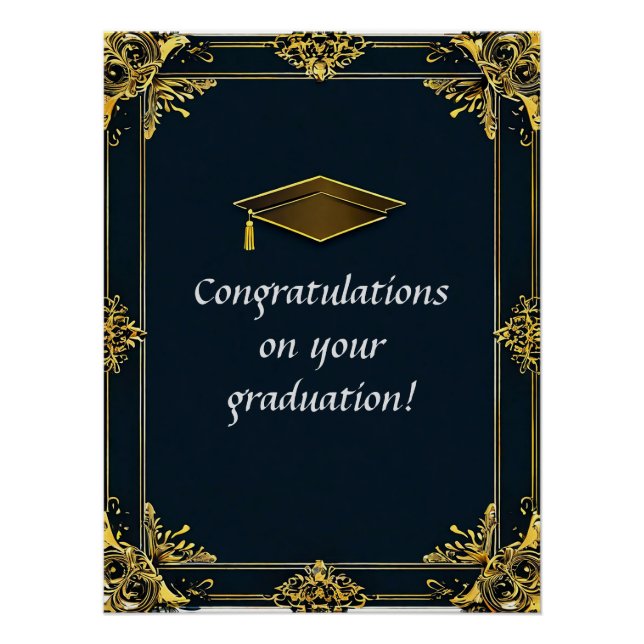 Eleganter Abschluss Diplom mit Mortarboard Poster (Vorderseite)