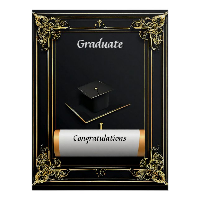 Eleganter Abschluss Diplom mit Mortarboard Poster (Vorderseite)
