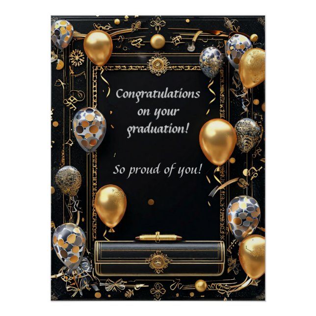 Eleganter Abschluss Diplom mit Mortarboard Poster (Vorderseite)