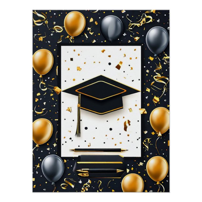 Eleganter Abschluss Diplom mit Mortarboard Poster (Vorderseite)