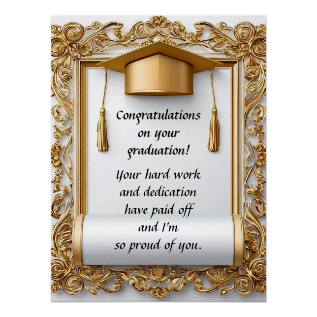 Eleganter Abschluss Diplom mit Mortarboard Poster (Vorderseite)