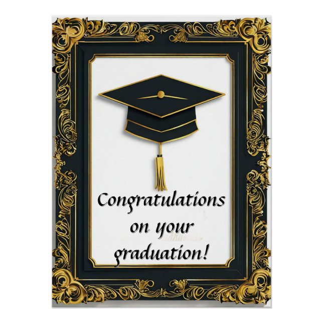 Eleganter Abschluss Diplom mit Mortarboard Poster (Vorderseite)
