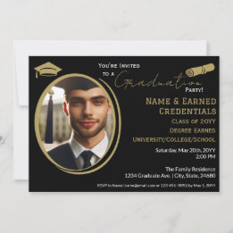 Eleganter Abschluss Foto Black Gold Cap, Diploma Ankündigung