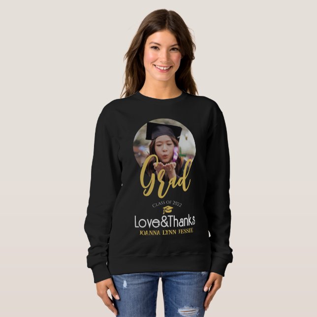 Eleganter Abschluss Gold Cap Danke Script Foto Sweatshirt (Vorne ganz)