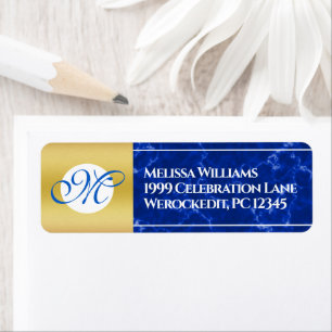 Eleganter Abschluss Monogram Blue Marble Gold Foil