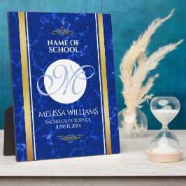 Eleganter Abschluss Monogram Blue Marble Gold Foil Fotoplatte