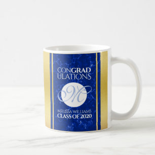 Eleganter Abschluss Monogram Blue Marble Gold Foil Kaffeetasse