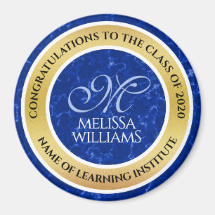 Eleganter Abschluss Monogram Blue Marble Gold Foil Magnet