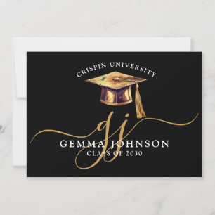 Eleganter Abschluss Name Gold Monogram Black Ankündigung