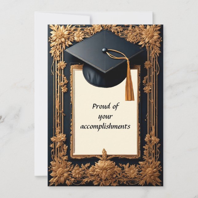 Eleganter Abschluss-Rahmen mit Mortarboard Einladung (Vorderseite)
