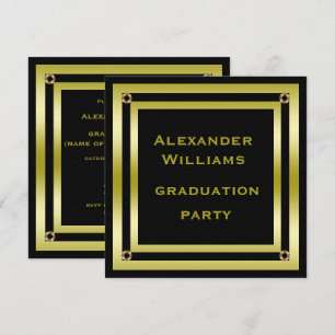 Eleganter Abschluss von Black & Gold Gerahmt Man Einladung