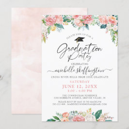 Eleganter Abschluss Watercolor Blumenschrift Rosa Einladung