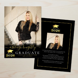 Eleganter Absolvent 2026 Schwarz Gold Schrift 2 Fo Ankündigung