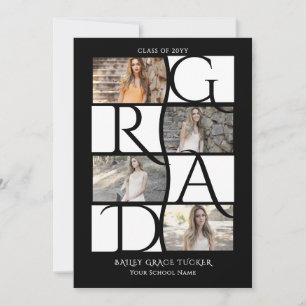 Eleganter Absolvent 5-Fotos Schwarz-Weiß-Abschluss Ankündigung