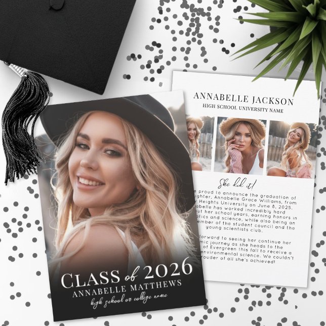 Eleganter Absolvent Einfache Fotocollage Abschluss Ankündigung (Elegant Graduate Simple Photo Collage Graduation Announcement)