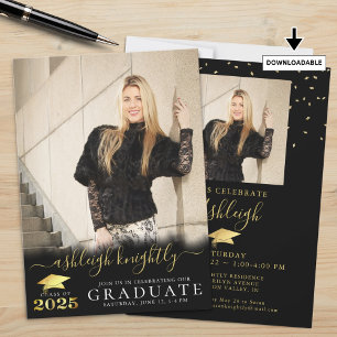 Eleganter Absolvent Fancy Schrift 2 Fotos Gold 202 Einladung