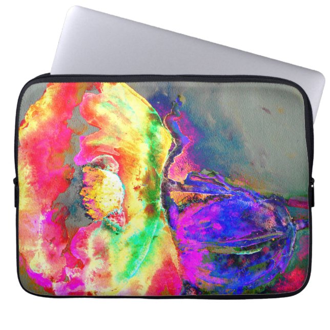 Eleganter abstrakt-gelber Rosa-Blume-Mohn Laptopschutzhülle (Vorderseite)