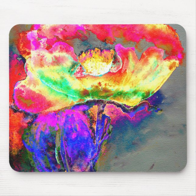 Eleganter abstrakt-gelber Rosa-Blume-Mohn Mousepad (Vorne)