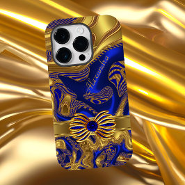 Eleganter Abstrakter Blue-Gold-Bow-Trimm Case-Mate iPhone 14 Pro Hülle