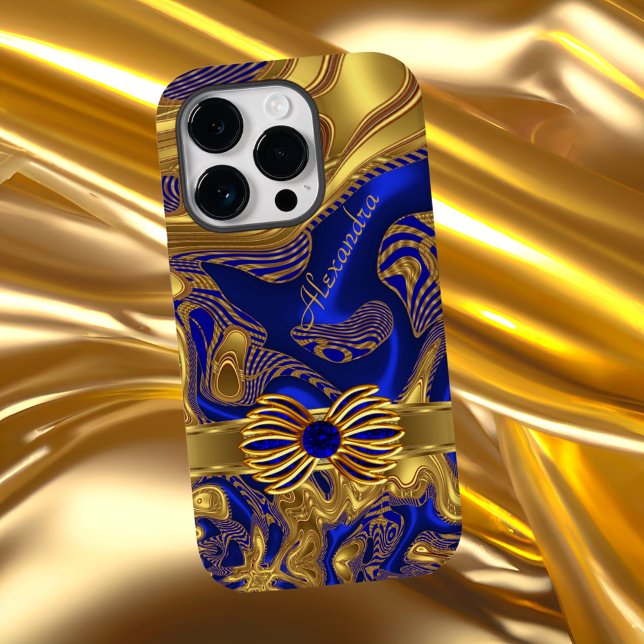 Eleganter Abstrakter Blue-Gold-Bow-Trimm Case-Mate iPhone Hülle (Von Creator hochgeladen)