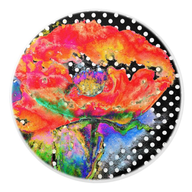 Eleganter abstrakter, blühender Polka-Punkt Keramikknauf (Vorderseite)