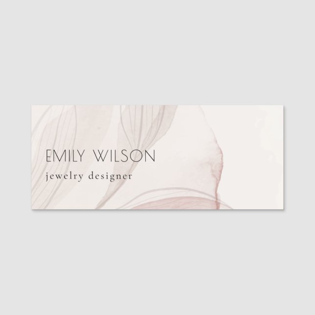 Eleganter Abstrakter Blush Wasserfarbe Foliage Namensschild (Vorderseite)