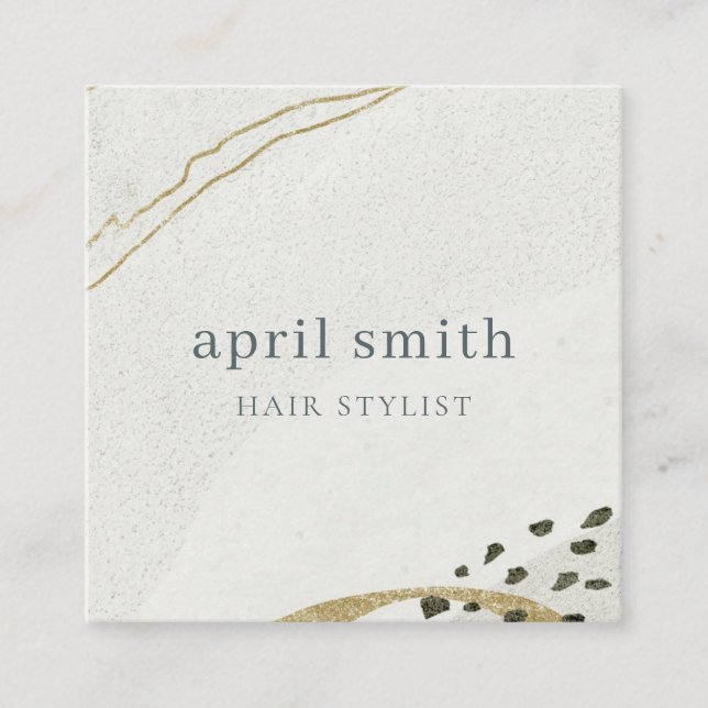 Eleganter Abstrakter Elfenbeinschwarz-Gold-QR-Code Quadratische Visitenkarte (Vorderseite)