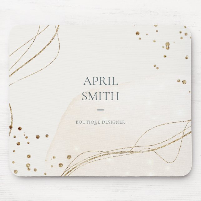 Eleganter Abstrakter Glitzer Ivory Gold Mousepad (Vorne)