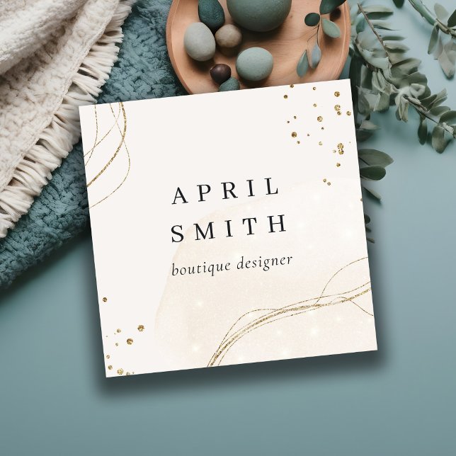 Eleganter Abstrakter Glitzer Ivory Gold QR Code Quadratische Visitenkarte (Von Creator hochgeladen)