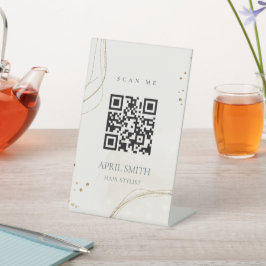 Eleganter Abstrakter Glitzer Ivory Gold QR Code Sockelschild