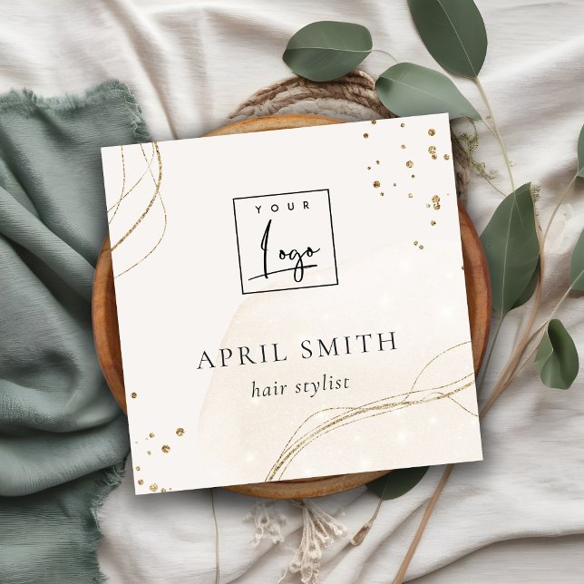 Eleganter Abstrakter Glitzer Ivory Gold QR-Logo Quadratische Visitenkarte (Von Creator hochgeladen)