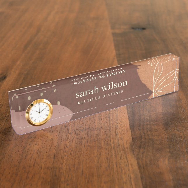 Eleganter Abstrakter Rostbraune Orangenblätterung Namensplakette (Seite)