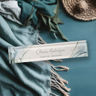 Eleganter Abstrakter Wasserfarben Blauer goldener Namensplakette