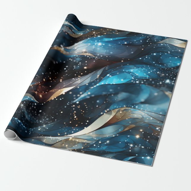 Eleganter Abstrakter Winter Navy-Glitzer Geschenkpapier (Ungerollt)