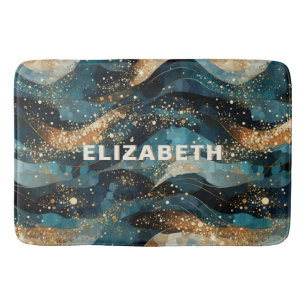 Eleganter Abstrakter Winter Navy Gold Glitzer Badematte