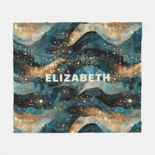 Eleganter Abstrakter Winter Navy Gold Glitzer Fleecedecke