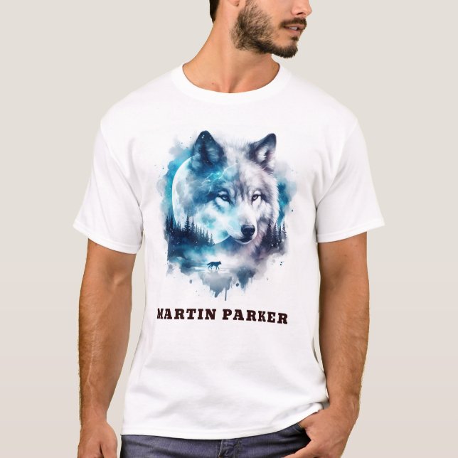 Eleganter Abstrakter Wolf und Mondmänner T-Shirt (Vorderseite)