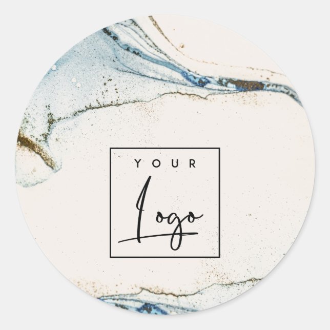 Eleganter Abstraktes Watercolor Blue Gold Logo Bea Runder Aufkleber (Vorderseite)