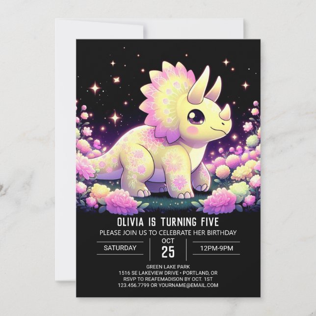 Eleganter Adorable Dinosaurier Digitaler Geburtsta Einladung (Vorderseite)