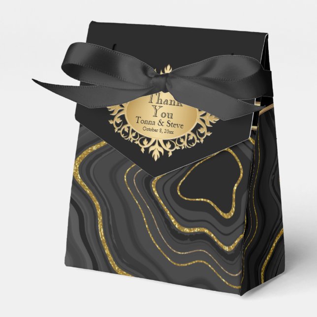 Eleganter Agate Marmor mit Schwarz und Gold Geschenkschachtel (Vorderseite)