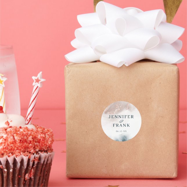 Eleganter Alkohol Tinte Gold Rosa Blau Runder Aufkleber (Party)