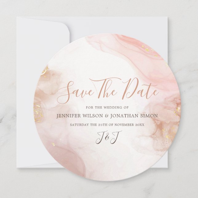 Eleganter Alkohol Tinte Gold Rosa Rosa Minimal Mod Save The Date (Vorderseite)