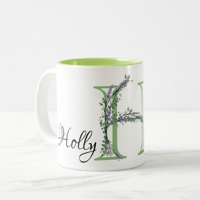 Eleganter Alphabet Brief H Lavender Eucalyptus Zweifarbige Tasse (Vorderseite Links)