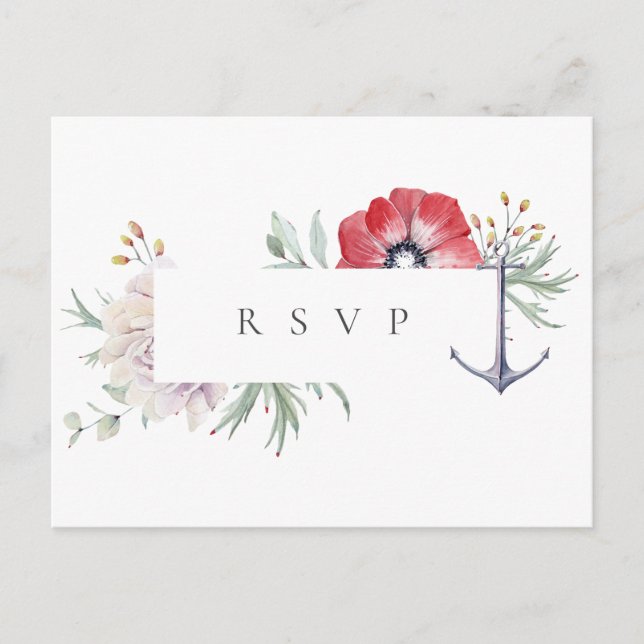 Eleganter Anchor Floral Wedding RSVP Song Request Einladungspostkarte