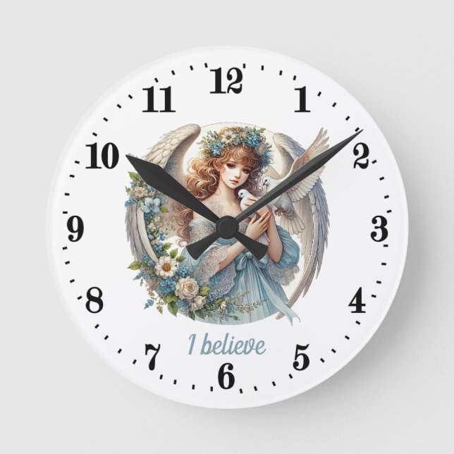 Eleganter Angel liebt individuell anpassbare Runde Wanduhr (Vorderseite)