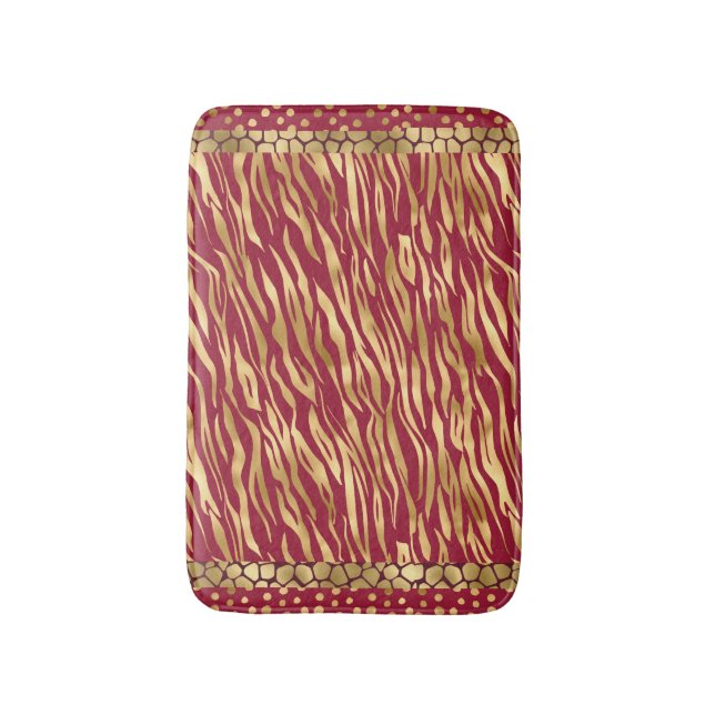 Eleganter Animal Print Burgundy Gold Chic Luxus Badematte (Vorderseite Vertikal)